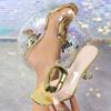 Fashion Liyke Street Outdoor Fashion Hollow Out PVC Transparent Slippers For Woman Gold High Heels Mules Slides Shoes Gladiator Sandals