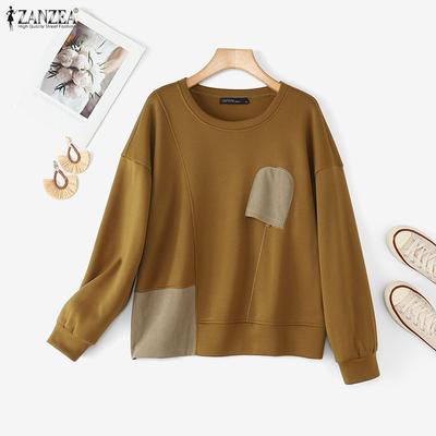 Damen Lässige Rundhals Langarm Locker Patchwork Sweatshirts
