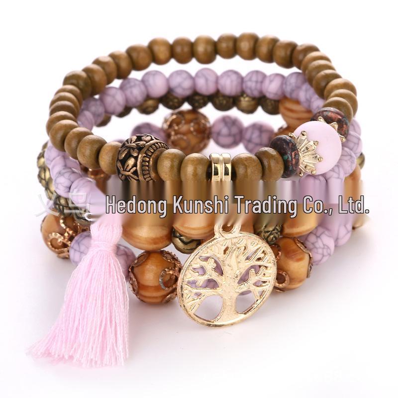 Bohemian Ethnic Multi-Layer Wooden Beaded Elastic Bracelet