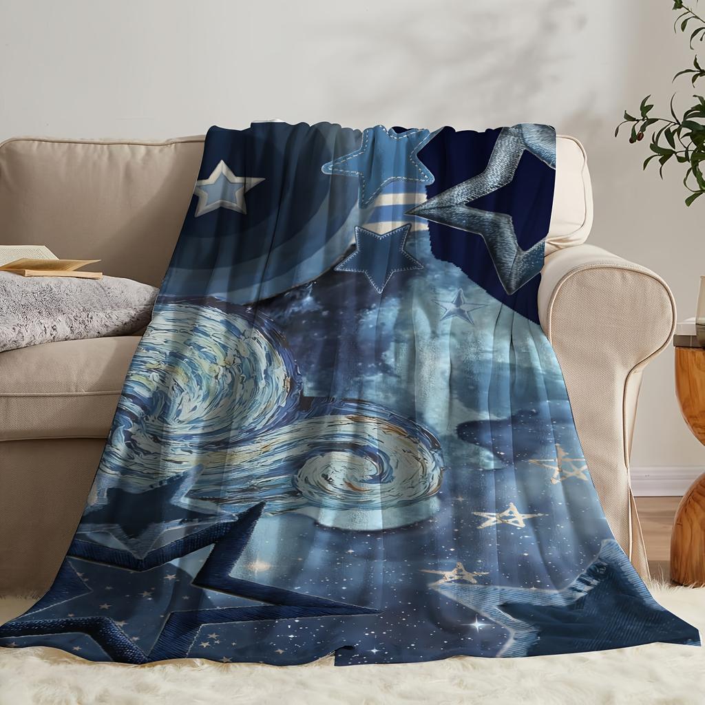 1pc starry sky themed blanket, polyester fabric, machine washable, suitable for bedroom and living room decoration