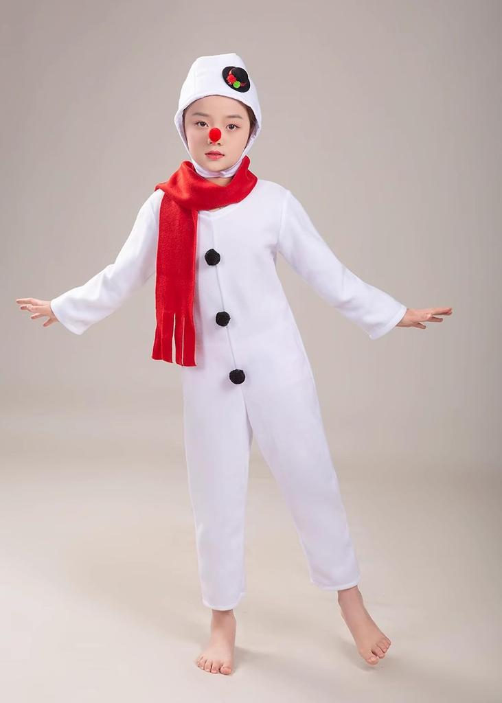[MiniAya] Christmas Costume for Kids, Snowman Romper, Santa Costume, Cute Hat, Scarf, and Nose, Fluffy Santa Costume for Kids, Perfect for Christmas,