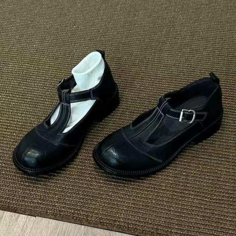 Fashion Luxury Retro Women Flats 2025 Casual Round Toe Buckle T-strap Women Loafers New British Style Soft Walking Women Flat Shoes