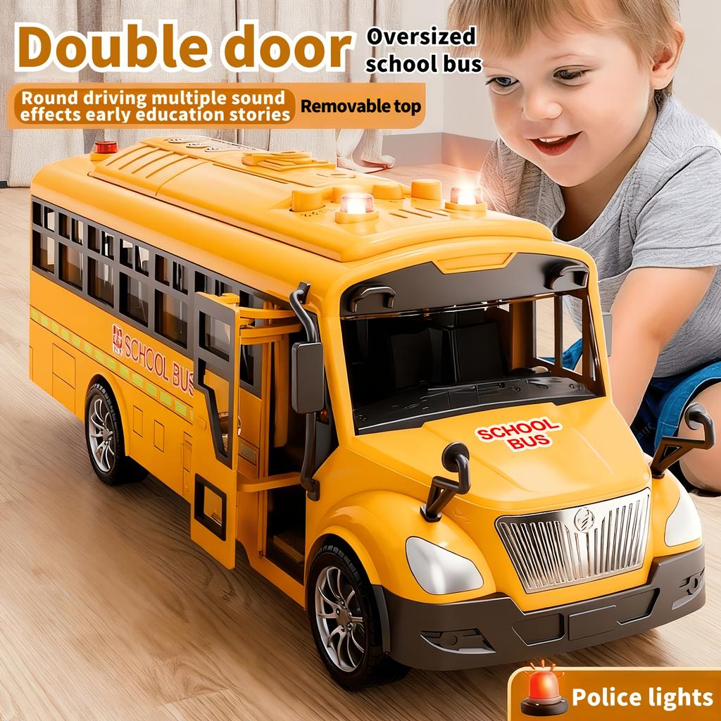 Kids Simulation Large School Bus Inertial Toys Lighting Car Model Interactive Educational Toys for Kids Birthday Christmas Gift