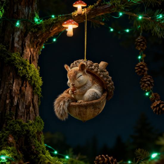 Ornements Gland Animaux de la Forêt 2D Plat Acrylique Pomme de Pin Animal Décorations d'Arbre de Noël Créature des Bois Décoration à Suspendre pour Arbre de Noël Décor de Fête