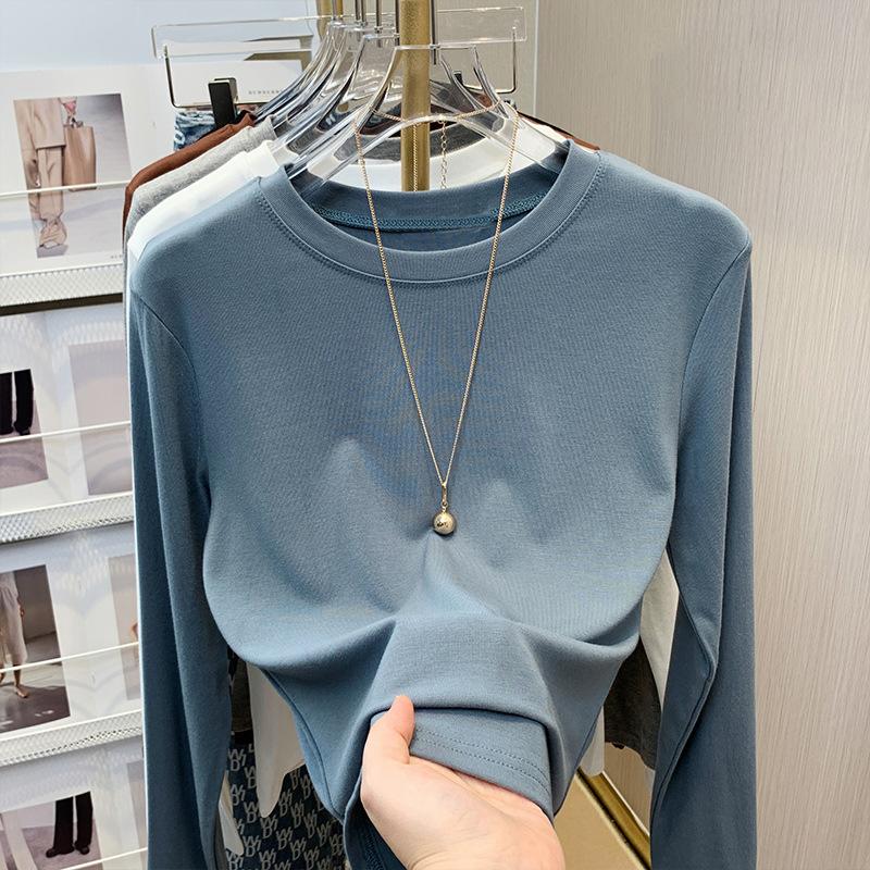 Schwarzes Rundhals-Unterhemd für Damen für Frühling und Sommer Neues Slim-Langarm-T-Shirt Unterwäsche für Damen
