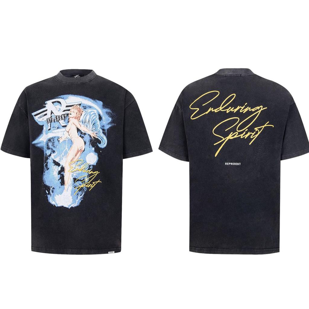 Trendy brand REPRESEN classic slogan printed male and female couples crew neck pullover cotton short-sleeved T-shirt high street