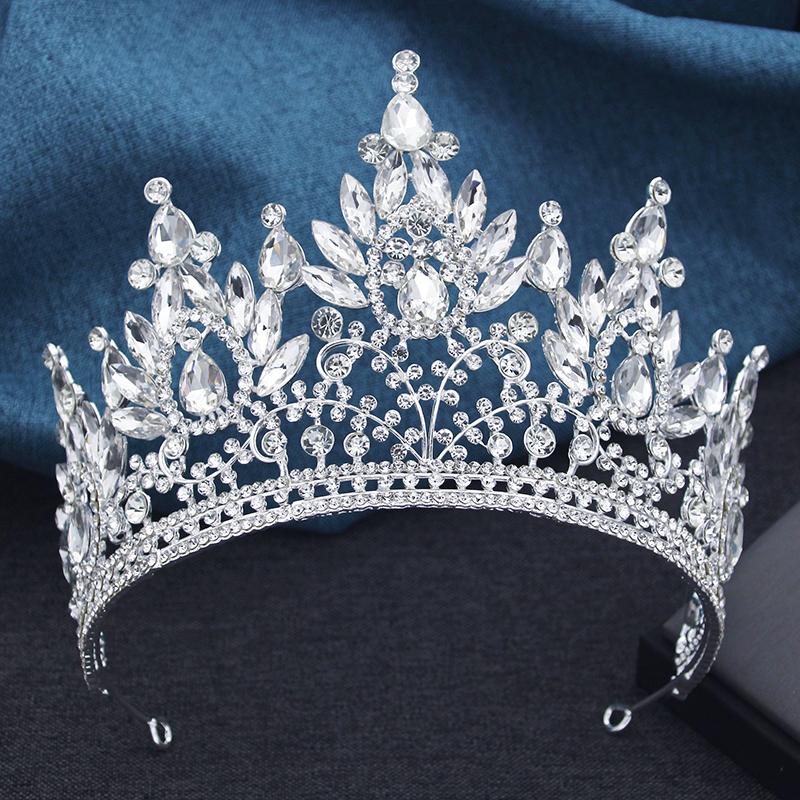 Luxury High Royal Queen Wedding Crown for Women Large Lime Green Crystal Banquet Tiaras Party Costume Hair Jewelry Accessories