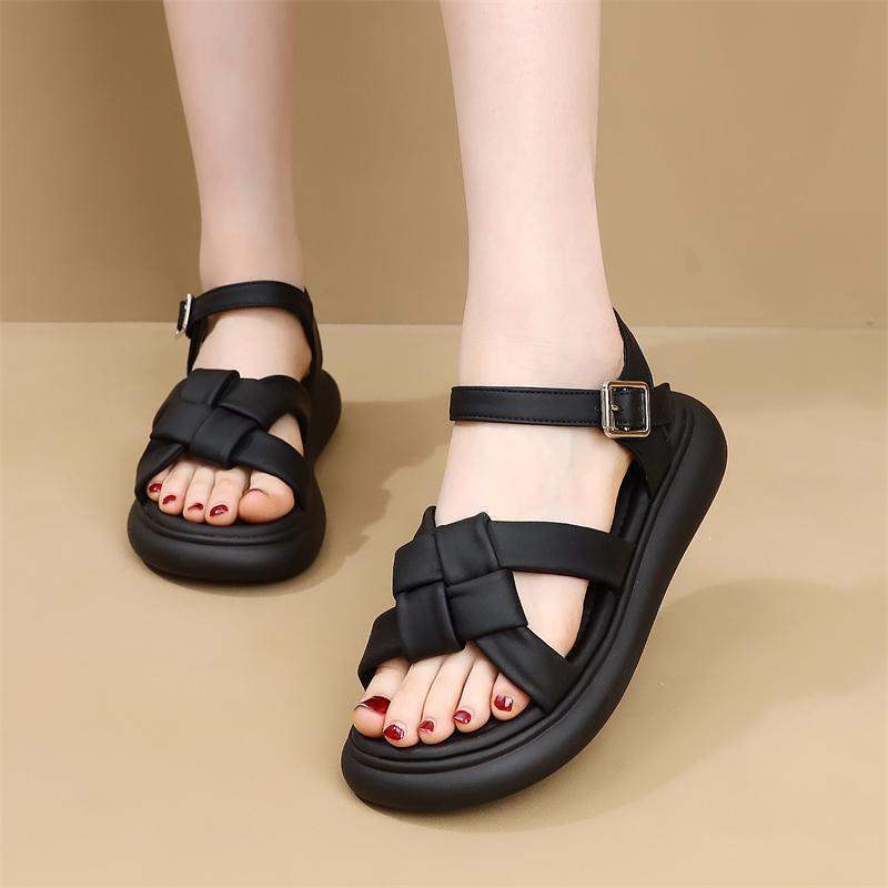 Sports Sandals Women's Summer 2025 New Roman Flat-bottomed Woven Soft-soled Lightweight Student Non-slip One-word Beach Shoes