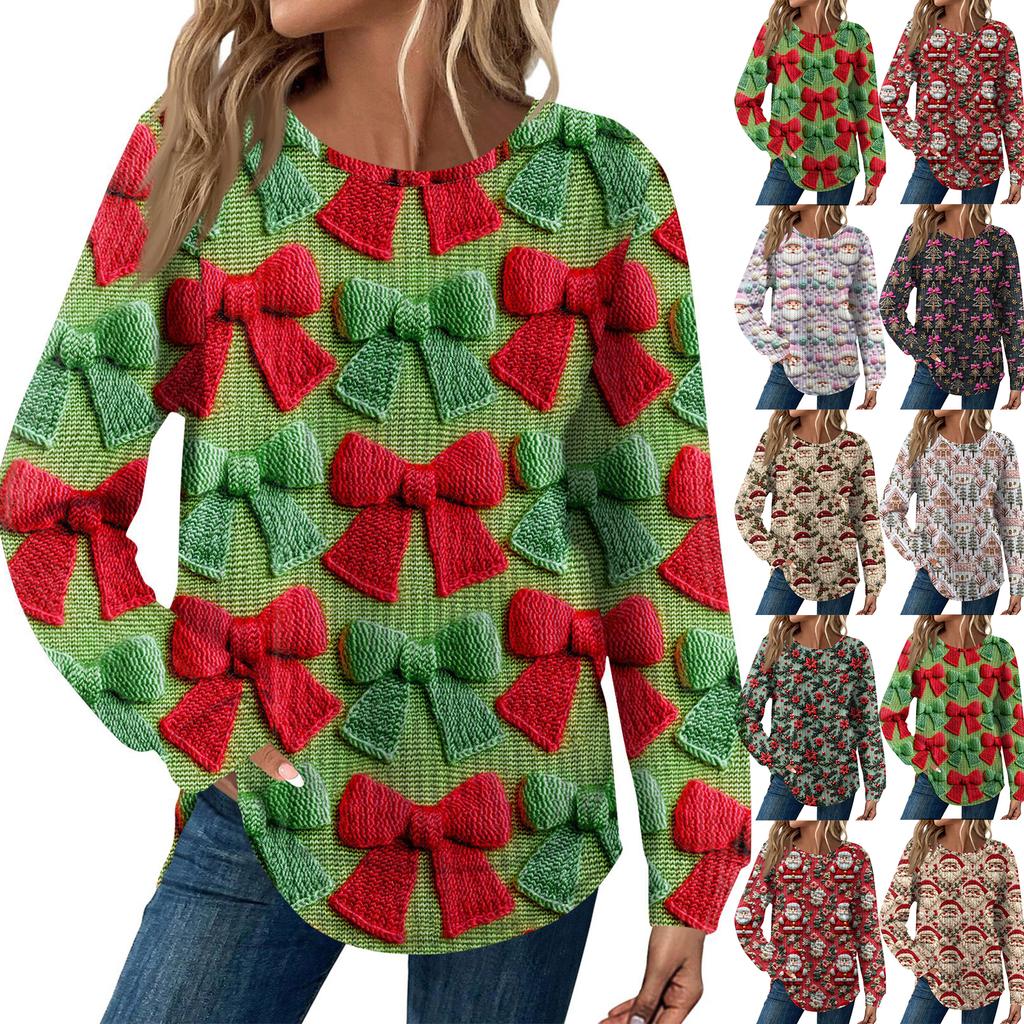 Women's Fashion Long Sleeve Christmas Loose Long Sleeve Round Neck Casual Top