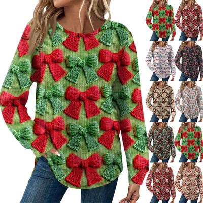 Women's Fashion Long Sleeve Christmas Loose Long Sleeve Round Neck Casual Top