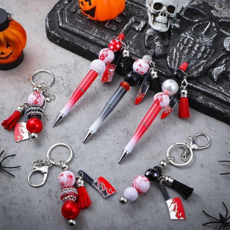 

W89C 86Pcs Halloween Theme Beading Pen and Beadable Keychain Set for Kid Adult Halloween Present, with Lobster Clasps Tassels China Mainland