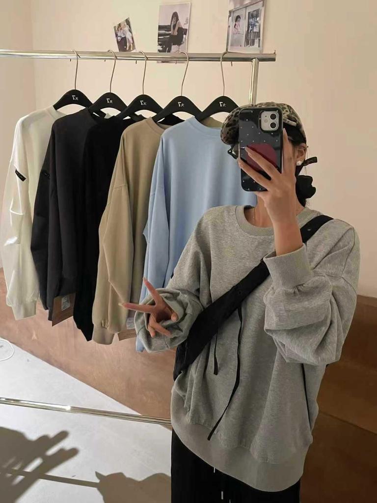 Women's Plus Size Korean Style Pleated Long Sleeve Sweatshirt - Spring 2023