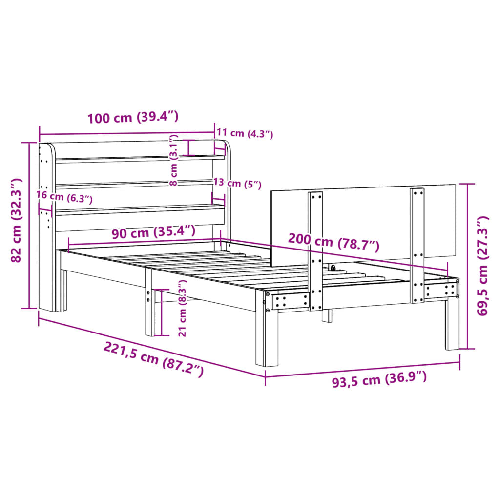 Bed Frame with Headboard Without Mattress White 90x200 Cm