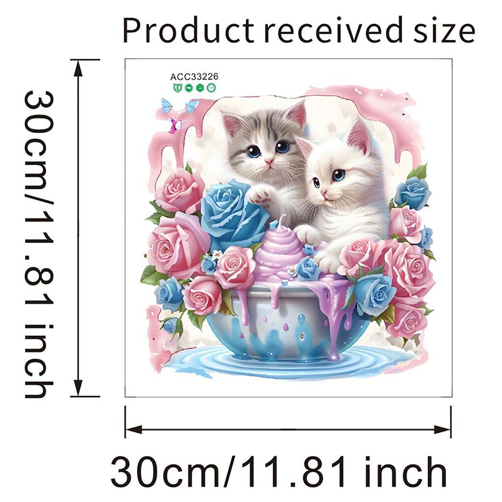 Cat & Floral Animal Toilet Stickers, Waterproof Removable Self-Adhesive Bathroom Wall Decals
