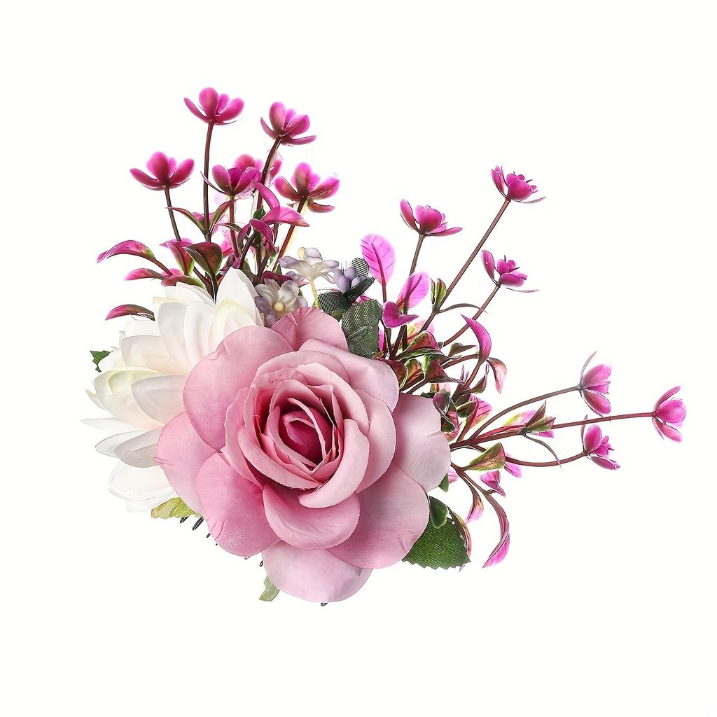 Elegant Floral Hair Comb for Women - Rustic Countryside Style, Vibrant Artificial Flowers, Scent-Free Fabric, Perfect for All Hair Types