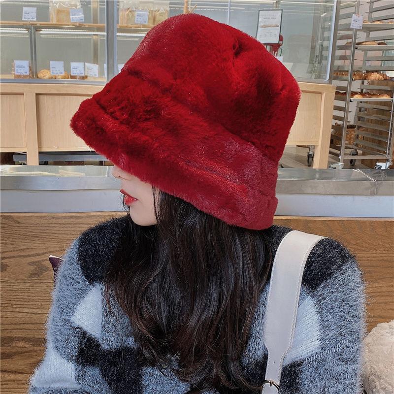 Thick Plush Berets Faux Rabbit Fur Fisherman Hat Women Autumn Winter Warm Thickened Bucket Hats Panama Plush Basin Cap Beanies
