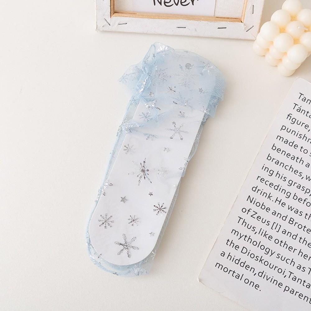 Ultra-Thin Mesh Snowflakes Lace Socks Bowknot Transparent Long Socks Mesh Tulle Socks  Women Girls синий