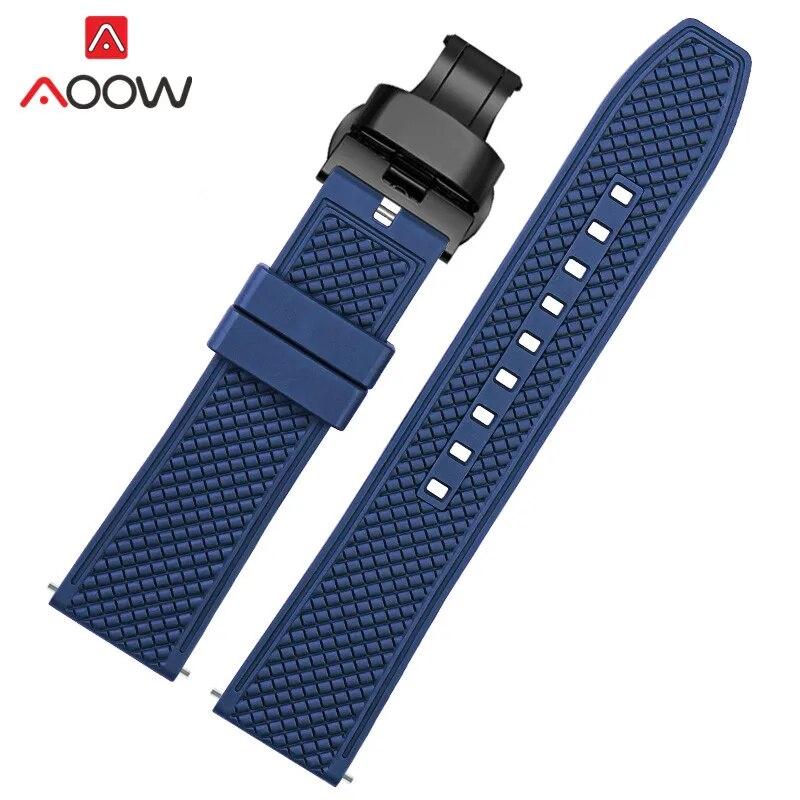 Fluoro Rubber Strap 20mm 22mm Quick Release Soft Sport Waterproof Stainless Steel Butterfly Buckle Men Replacement Watch Band