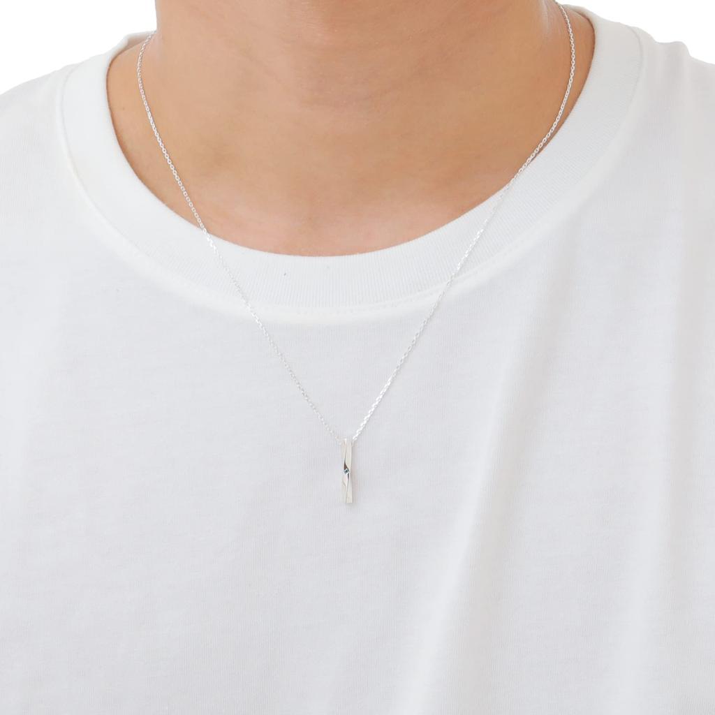 THE KISS Blue Diamond Silver Pair Necklace SPD1532BDM-1533BDM - Twisted Top Matching Set for Couples with Gift Box & Wrapping