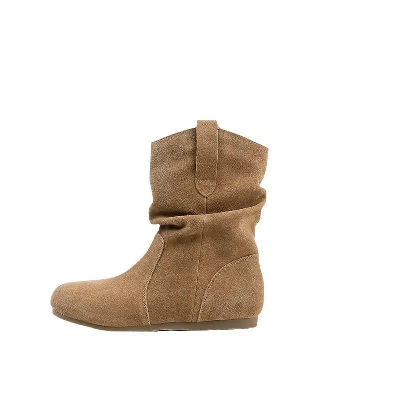 Cowhide Version~ Inner Height Increase Retro Short Boots Women's 2025 Autumn and Winter Western Martin Boots Round Head Short Tube Boken Stacking B