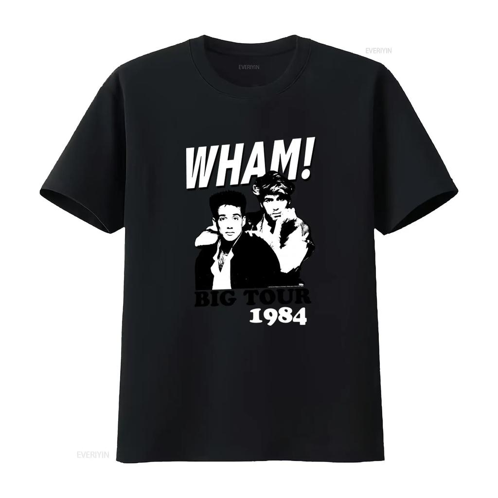 Wham 1984 Big Tour Print Dark Grey T Shirt for Men Fashion Retro Band Design vintage Washed Soft streetwear fashion Slightly