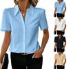 Damen Kurzarm V-Ausschnitt Bluse mit Spitzenbesatz Knopfleiste Hemdkragen Elegantes Büro Oberteil für Business Casual Outfits