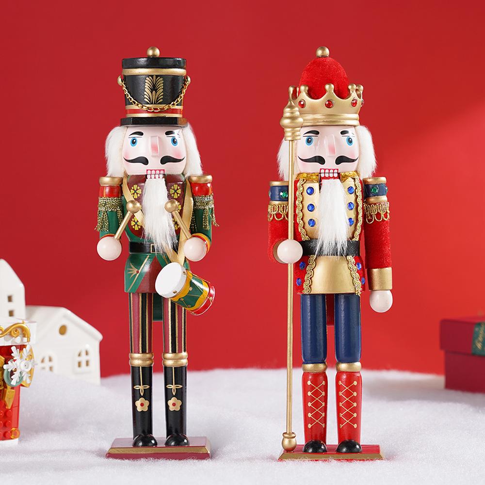 2PC Wooden Nutcracker Soldier Set Handmade Christmas Decor Puppet Ornaments Home Office Desk Festive Gift Stocking Stuffers Holi