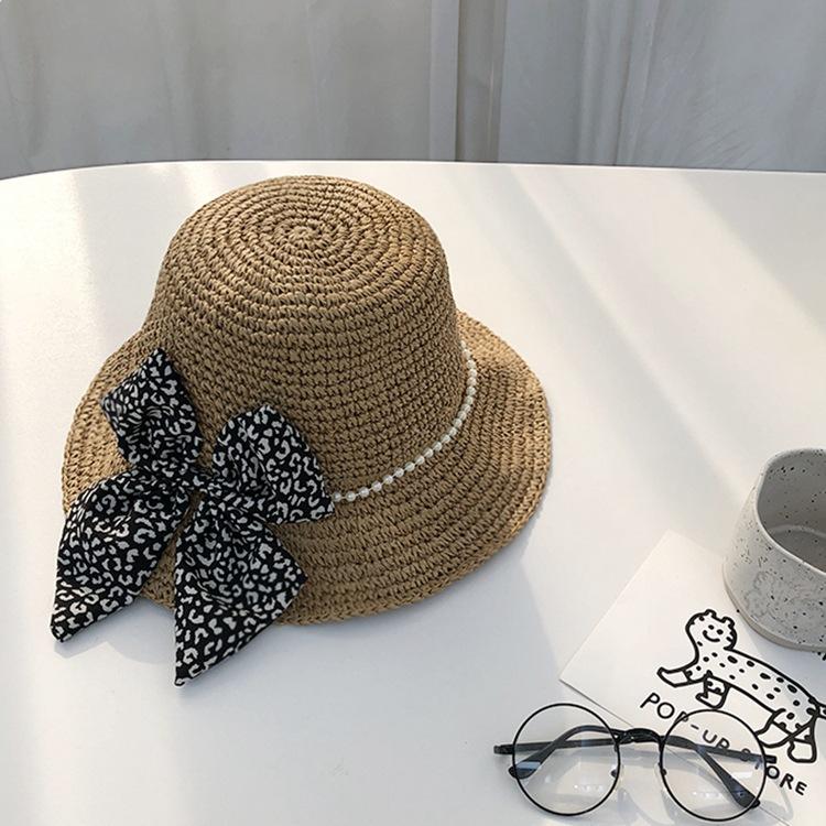 Pearl straw hat summer travel sunscreen sunshade bucket hat new straw seaside vacation net red hat