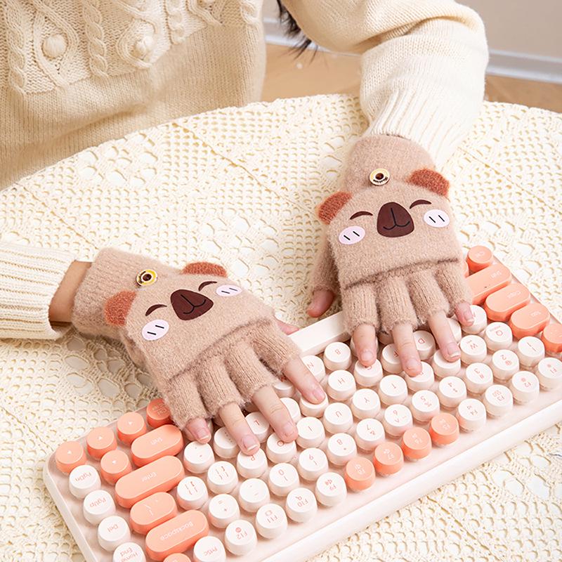 

Детские утолщенные зимние перчатки Flip - симпатичные полупальцевые шерстяные для мальчиков и девочек One Size