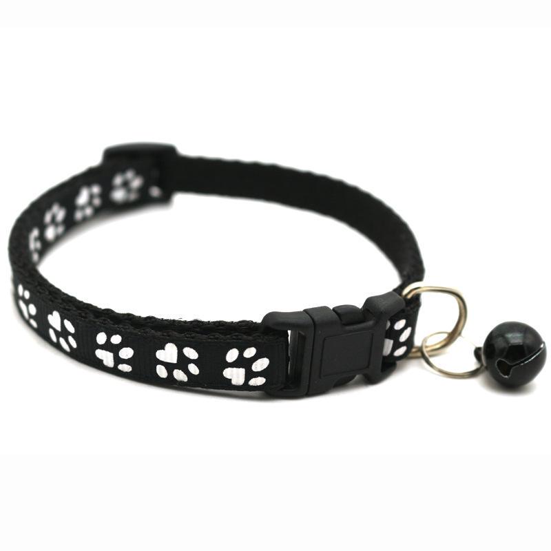 Pet Patch Cat & Dog Collar w/ Paw Print Bell & Safety Buckle