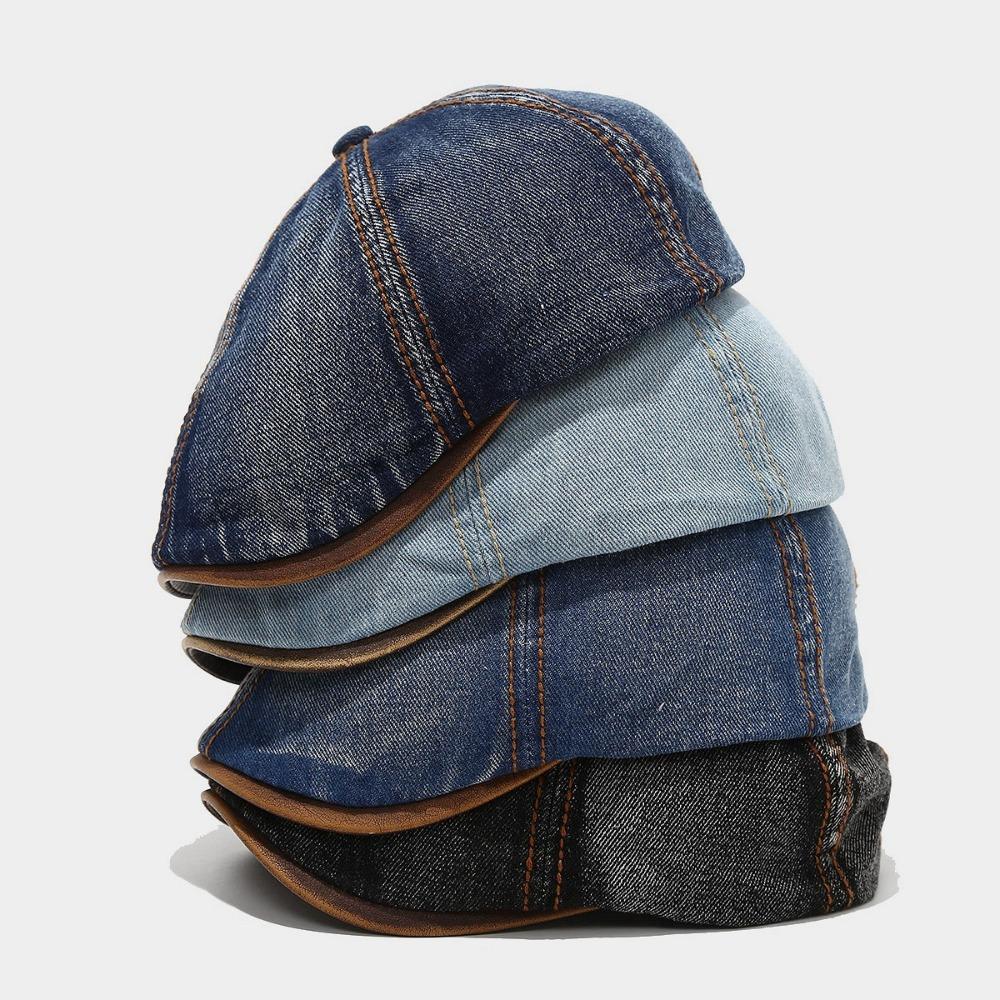 Fashion Washed Denim Beret Hat Short Brim Vintage Newsboy Cap Adjustable Peaked Cap Unisex