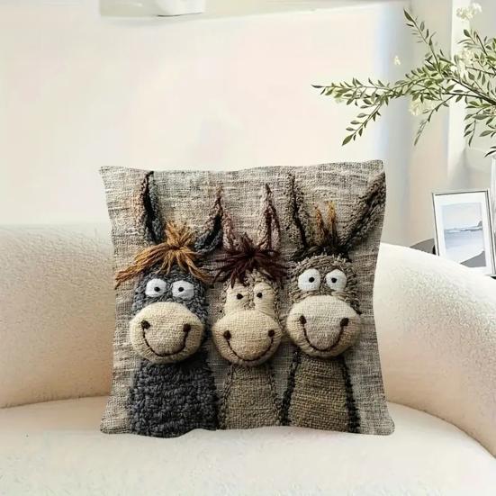 Fodera per cuscino asino cartone animato con cerniera, federa decorativa con animali carini per auto, divano, camera da letto