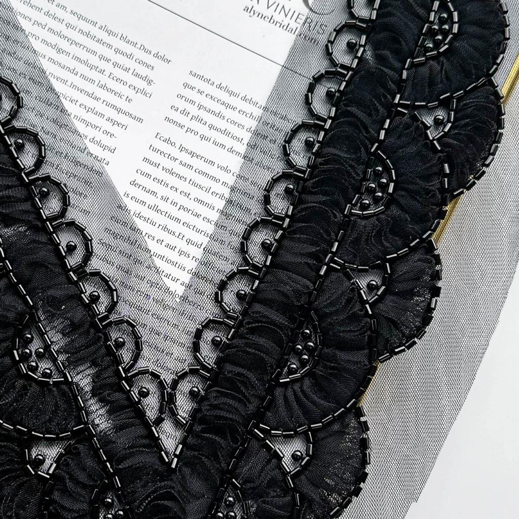 Black And White Mesh Embroidery Bead Neckline Lace Clothing Collar Corsage Front Collar Anti-Light Collar