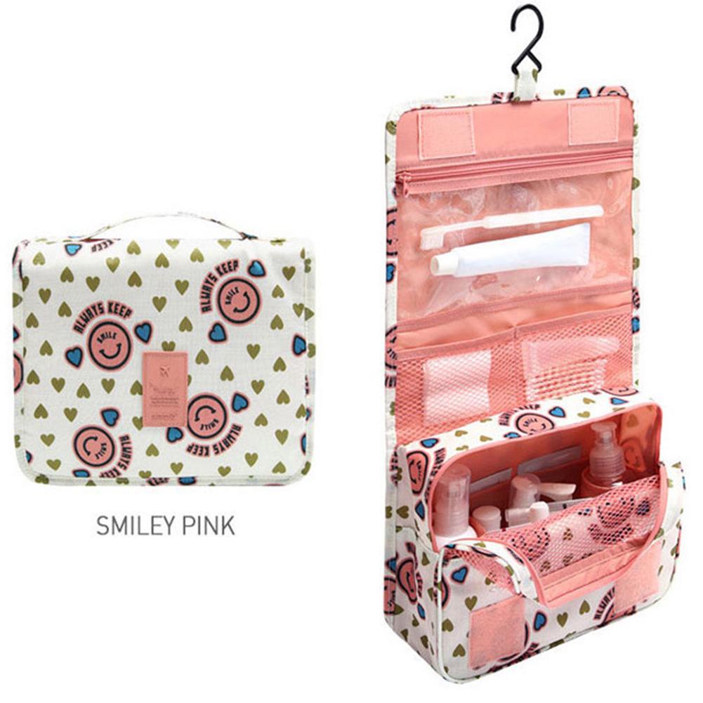 

Multifunctional Travel Toiletry Bag With Hook Wall Mount Make Up Cosmetics Pouch Organizer pink smile