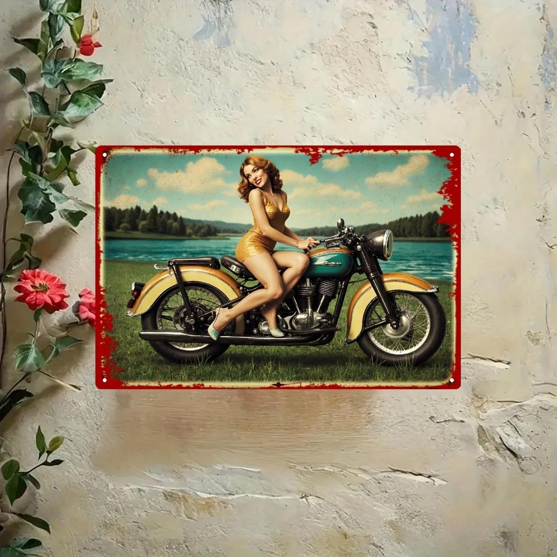 

PinUp Girl Metal Wall Sign Retro Motorcycle Garage Decor for Bar Man Cave 20x30cm