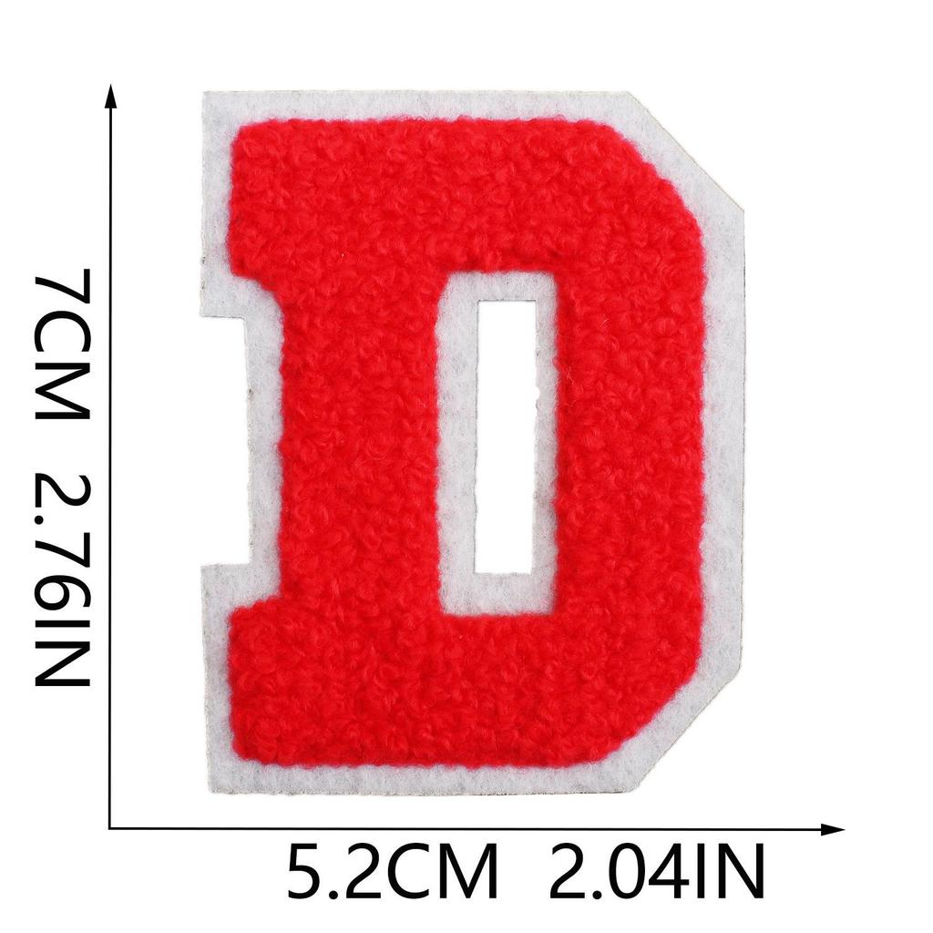 Roaring Sky 7cm Chenille Patch: Red Letters On White, A-Z Alphabet Bag Decoration.