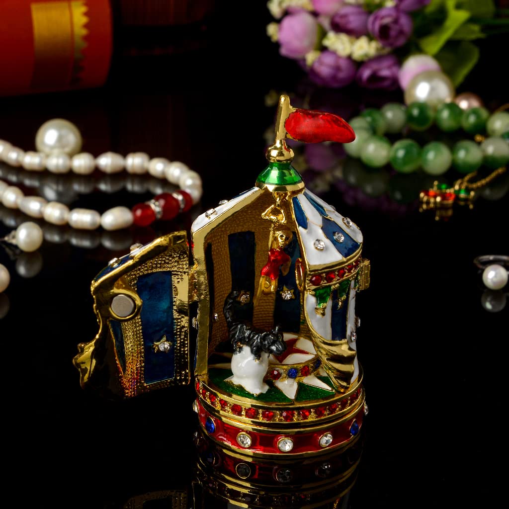 Circus House Small Building Figurine, 3.57" Tall, Home Decor Accent, Gold Plated Crystal Enamel, Vintage Jewelry Trinket Box, Festival Gift