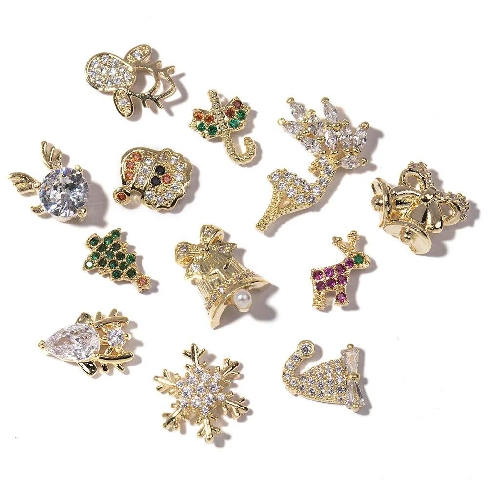2pcs 3D Alloy Christmas Tree Bells Nail Art Zircon Pearl Metal Manicure Nails Accessories DIY Nail Decorations Supplies Charms
