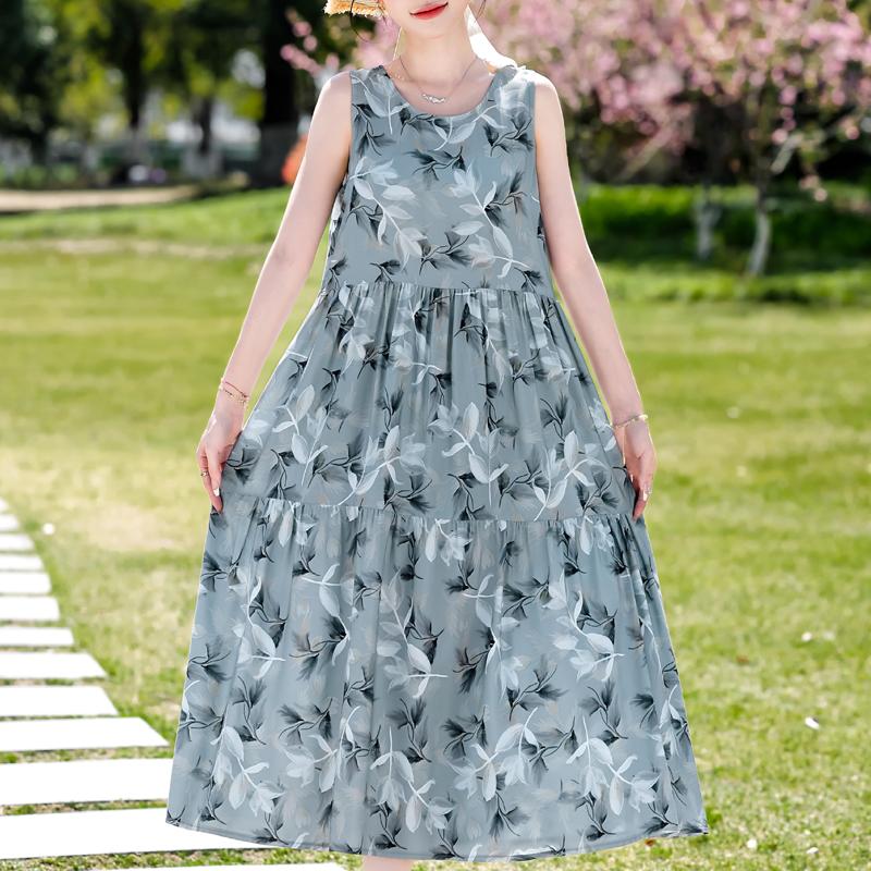 Elegantní dámské letní šaty nadměrné velikosti, ležérní volné dlouhé šaty bez rukávů, dámské vintage oblečení