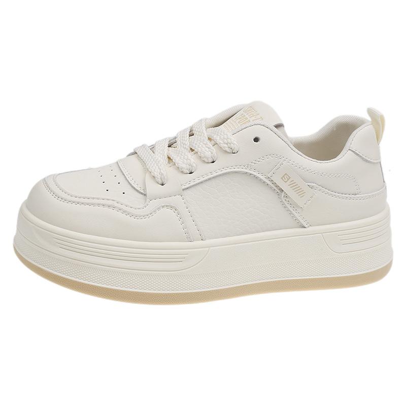 New 2025 autumn leather fashion thick-soled lace-up casual shoes women's small height-increasing board shoes women's white shoes