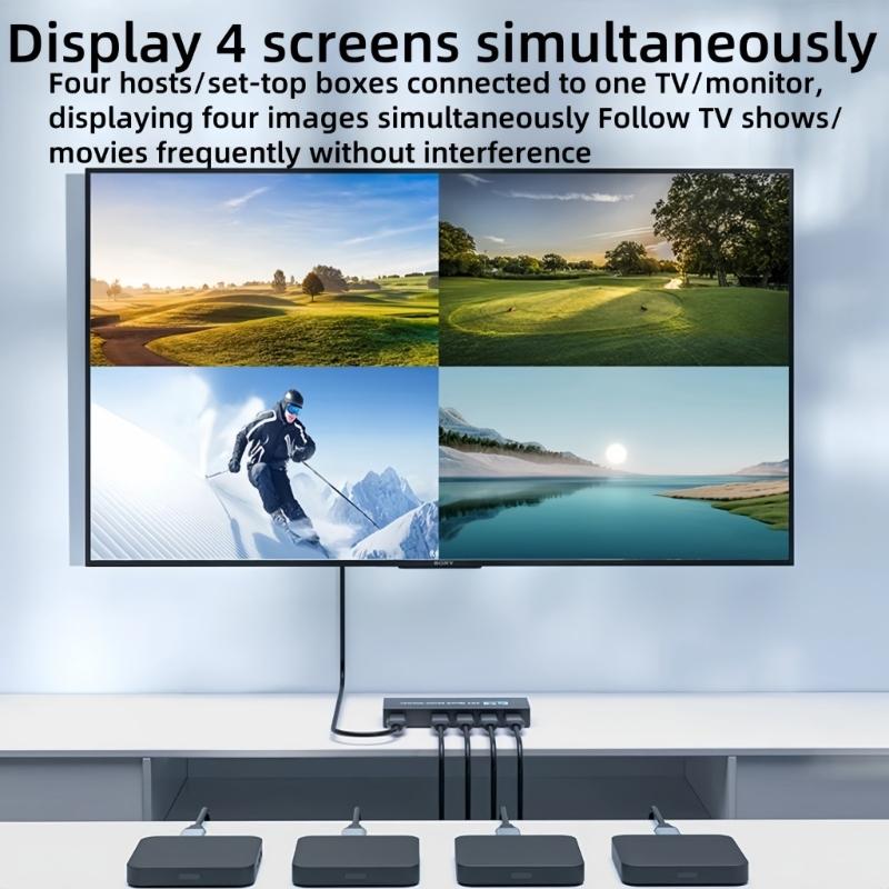 HDTV Multi Viewer 4 Input 1 Output Splitter Supporting 4K 30Hz Resolution and Seamless Switching for Meeting