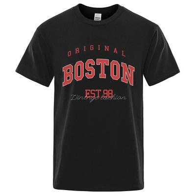 Original Boston Est.98 Buchstabenaufdruck T-Shirt Übergroß Herren Kurzarm T-Shirt Sommermode Rundhals 100% Baumwolle Damen T-Shirt