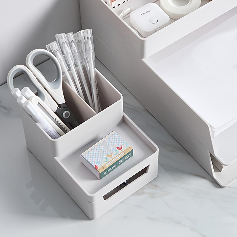 Desktop Storage Organizer ABS Plastic Multi-Compartment Pen Holder Remote Box Small Desk Organizer for Office Bedroom