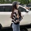 Gothic Ladies Sweater Crew Neck Long Sleeve Striped Cropped Knit Sweater Y2K Sexy Top Off-the-shoulder Zipper Design New Fashion