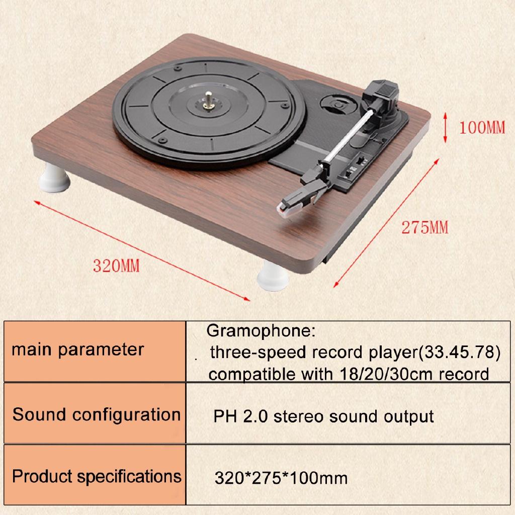 DC 5V 33, 45, 78 RPM Record Player Antique Gramophone Turntable Disc Vinyl Audio RCA R/L Output Out Wood Color USB 320*275*100MM 3.5mm
