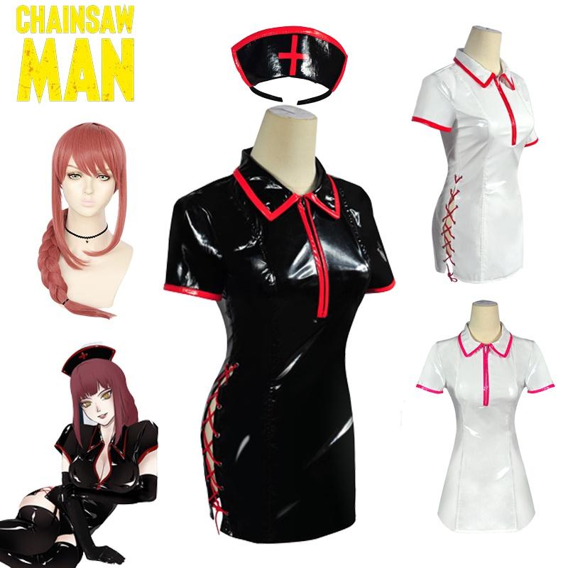 Chainsaw Makima Man Nurse Uniform Cosplay Costume Pu Suit Wig Carnival Halloween