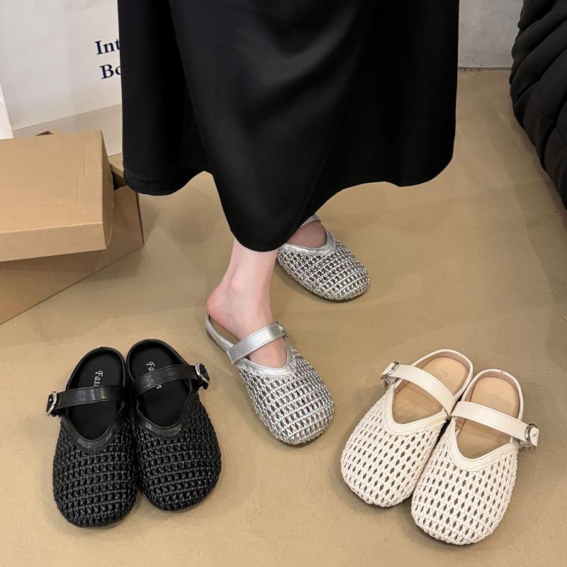 New Mesh Breathable Bag Head Slippers for Women Wearing Flat-bottomed Lazy People In Summer, Half-pedal Slippers for Women