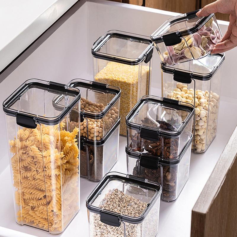 Sealed Jars Kitchen Grain Storage Organizer Large Tank Plastic Moisture-proof Storage Box Household Seasoning Jars Set