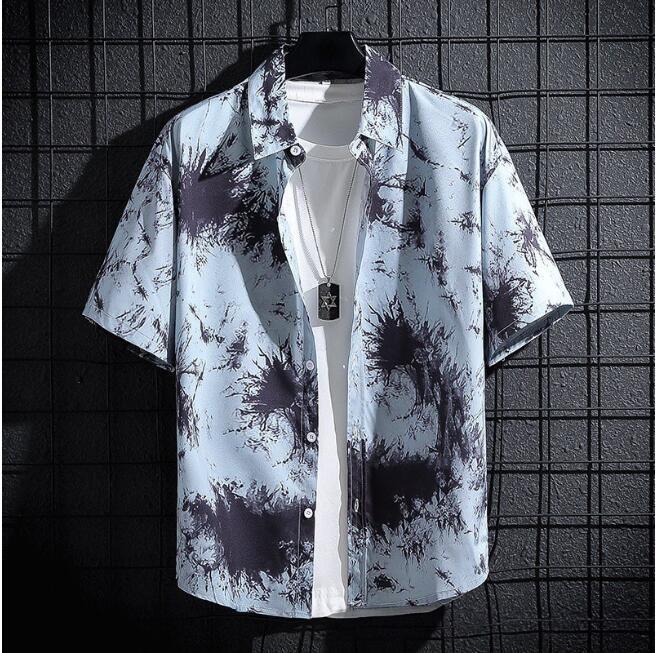 Mens Loose Tie Dye Short Sleeve Casual Hawaiian Beach Shirt