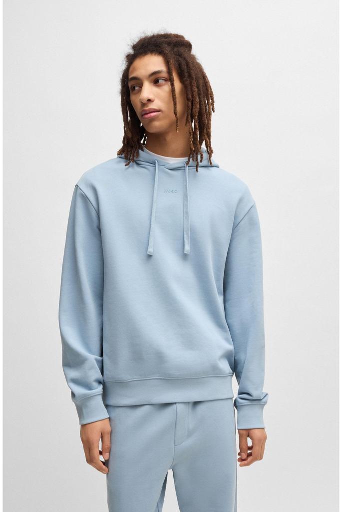 HUGO Light Blue Cotton Hoodie with Contrast Logo and Relaxed Fit Men's